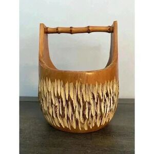 Macabo Cusano Carved Wood Fruit Basket by Aldo Tura Made In Italy MCM Vintage